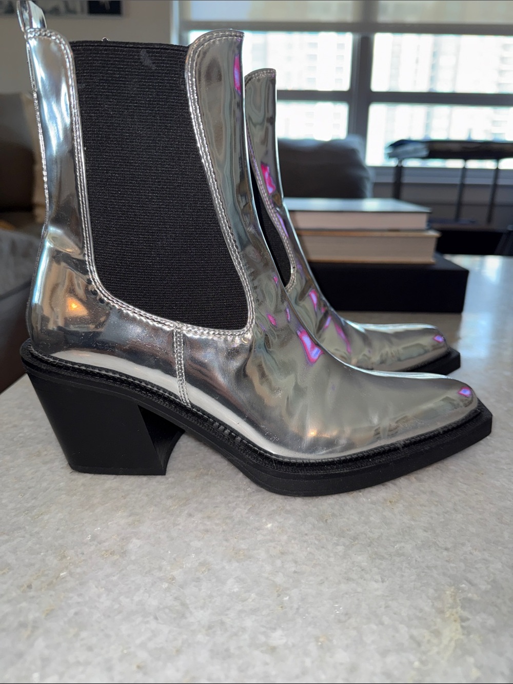 Circus NY Sam Edelman Metallic Silver Heeled Ankle Boots
